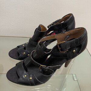 NEW Nine West Black Leather Heeled Sandals Size 8.5